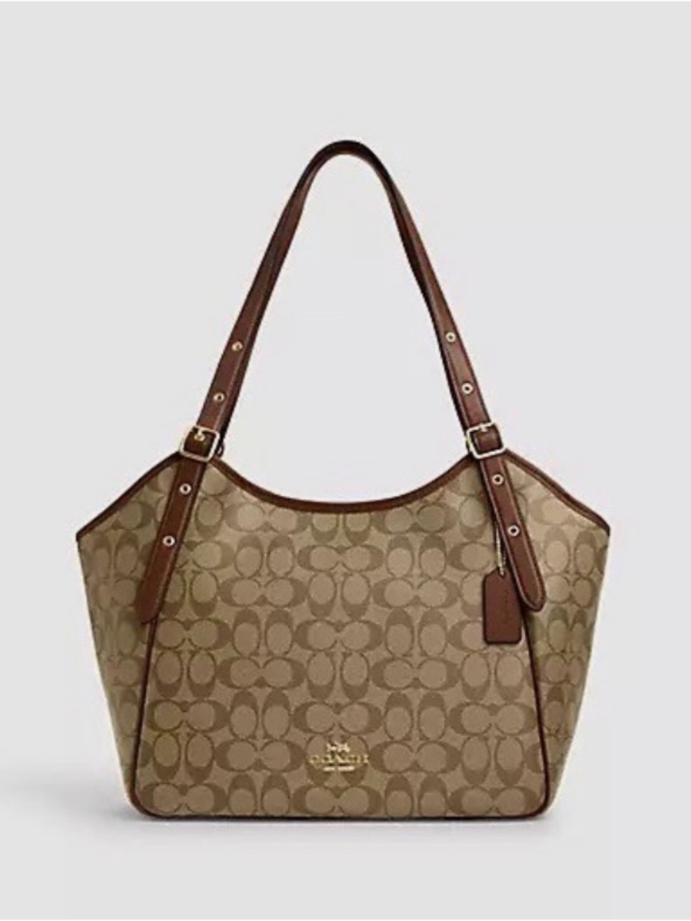 Coach Meadow‎ Brown Signature Canvas Tote with Leather Trim
